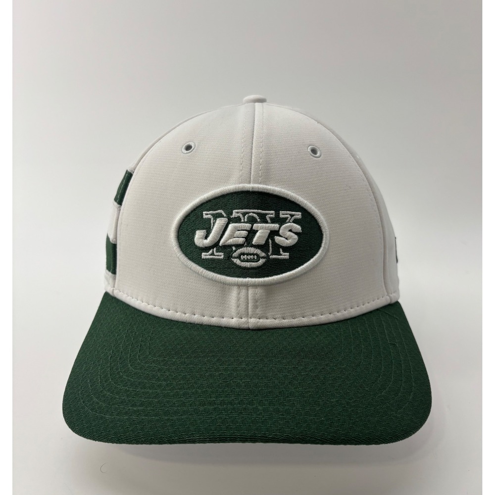 New York Jets Hat New Era 39thirty Men's M/L Fitted White Green NFL Sideline
